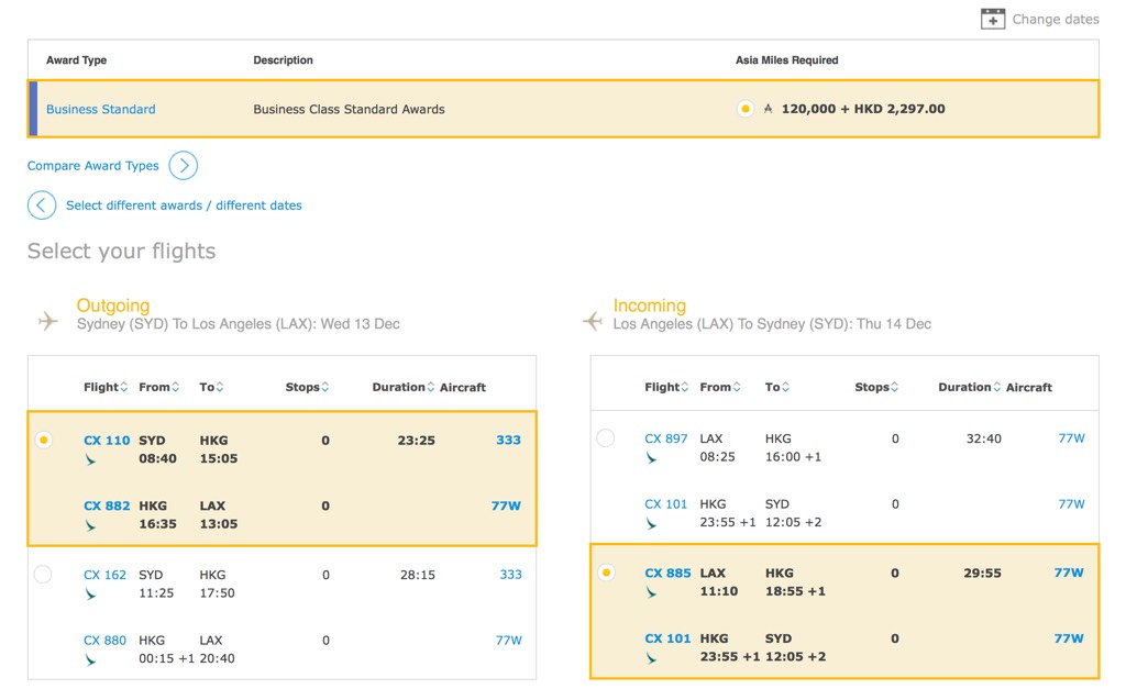 Asia Miles Flight Redemption Chart