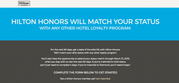 Hilton Honors again offering Gold and Diamond status matches from any other hotel program