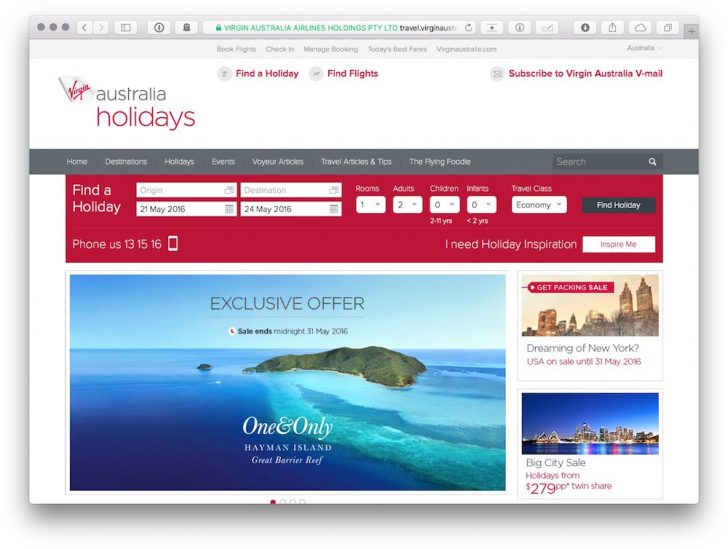 Virgin Australia Holidays offers discounted flights + hotels & Velocity