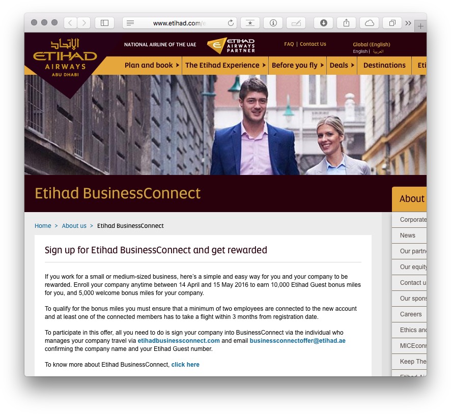 Etihad BusinessConnect website | Point Hacks
