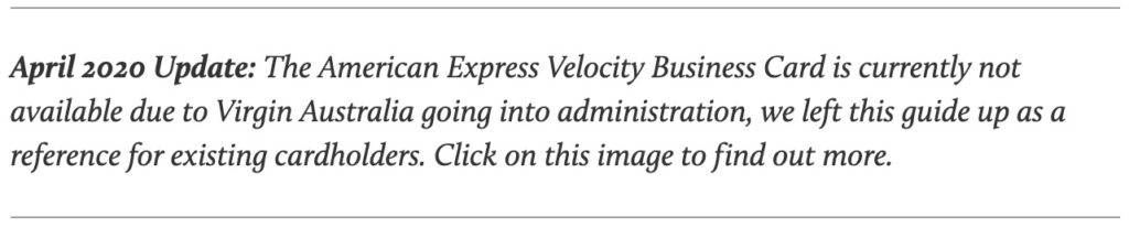Amex Velocity Business Charge Card - Virgin Australia disclaimer