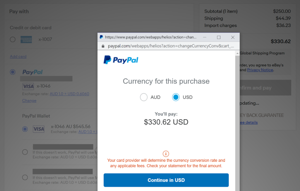 Paypal - swapping payment currency