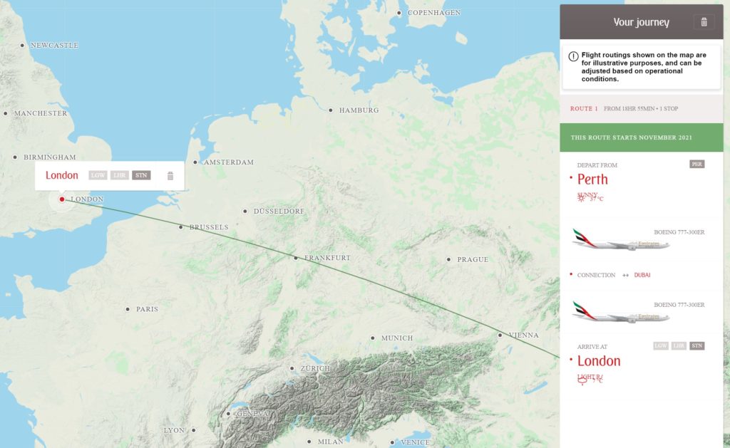 Emirates Europe Route Map 2021