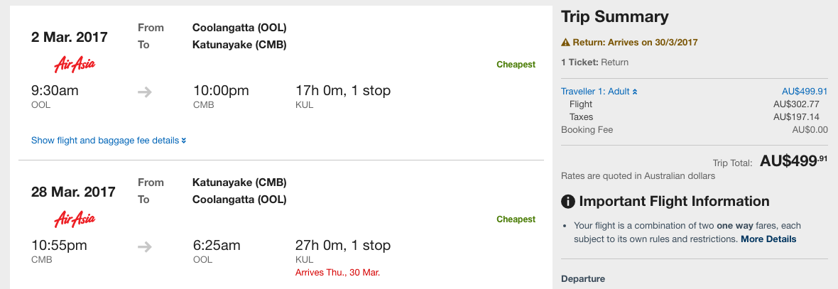 Flight Deal: Sydney/Melbourne/Perth/Gold Coast to Sri Lanka