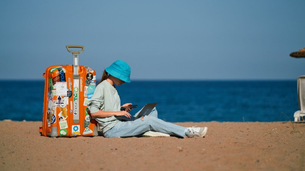 Remote worker on the beach