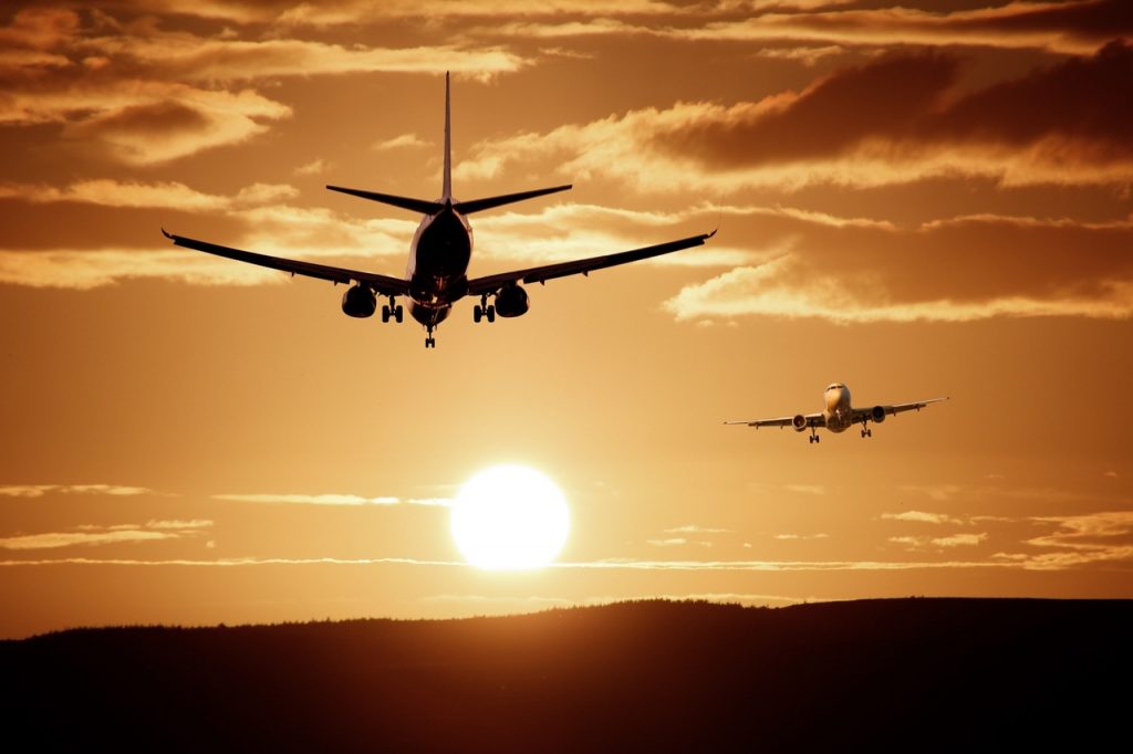 Airplane during sunset