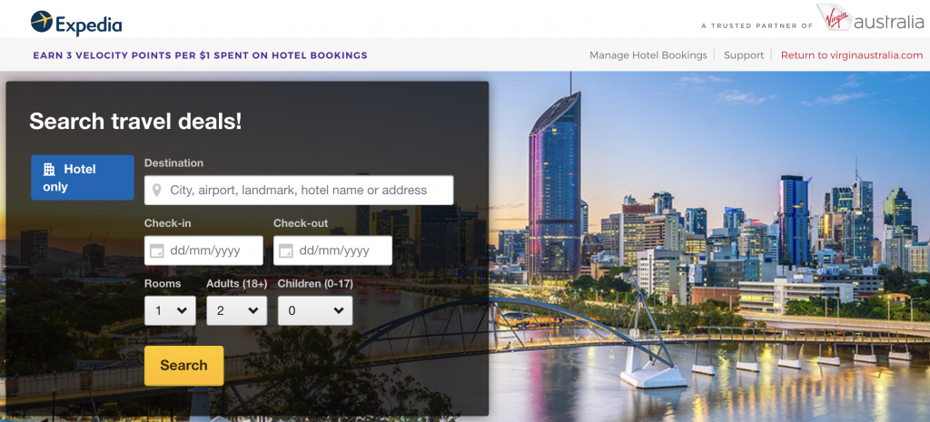 Velocity Expedia hotel portal