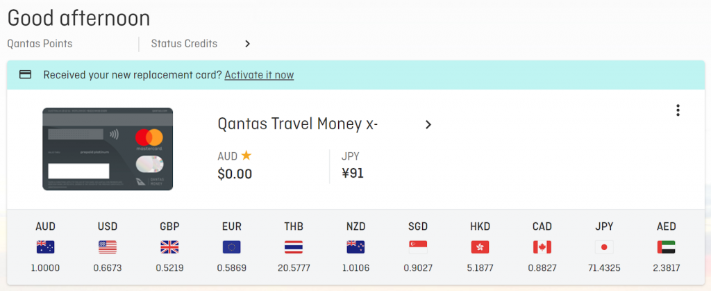 qantas travel money card log in