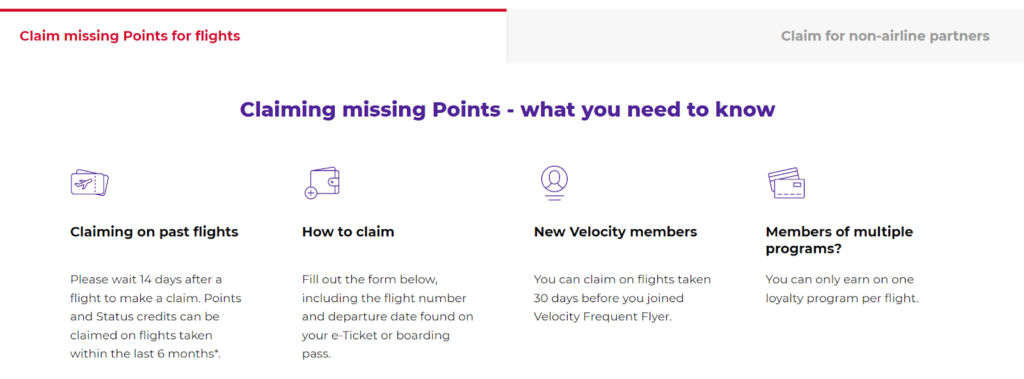 Claiming points from Velocity Frequent Flyer