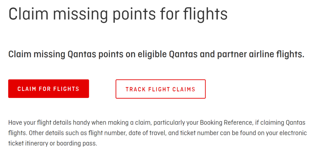 Claiming points from Qantas Frequent Flyer