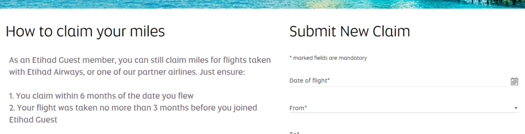 Claiming miles from Etihad Guest