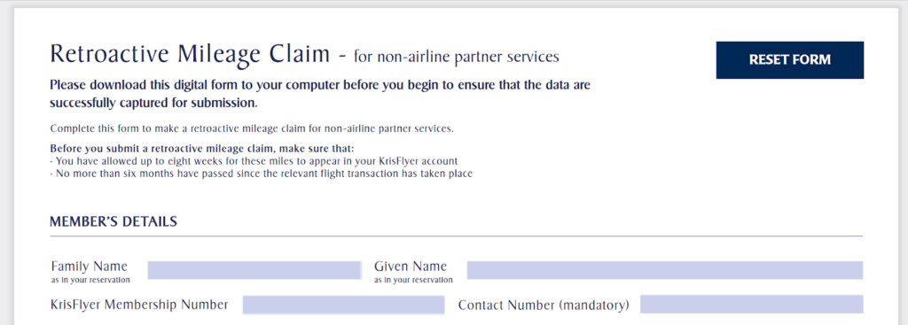 Claiming miles from Singapore Airlines Krisflyer partners