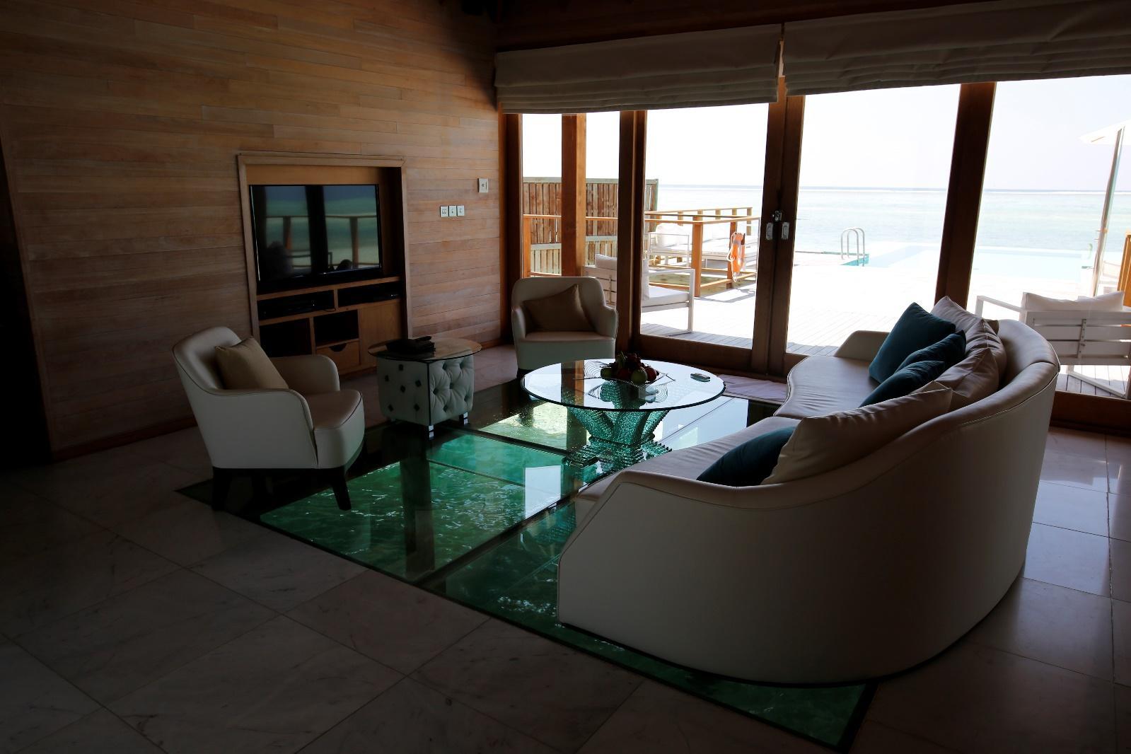 Conrad Rangali Maldives Sunset Water Villa Living Area