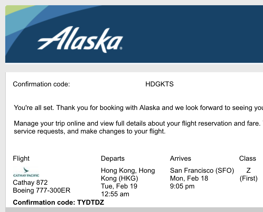 Alaska Air confirmation