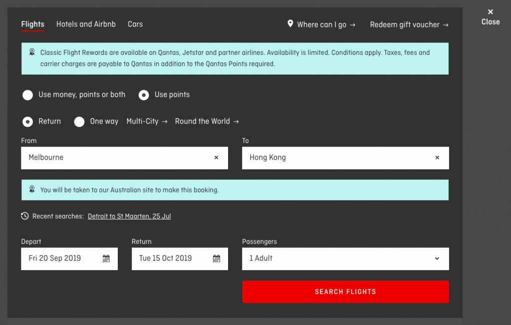 Qantas Award Redemption Booking