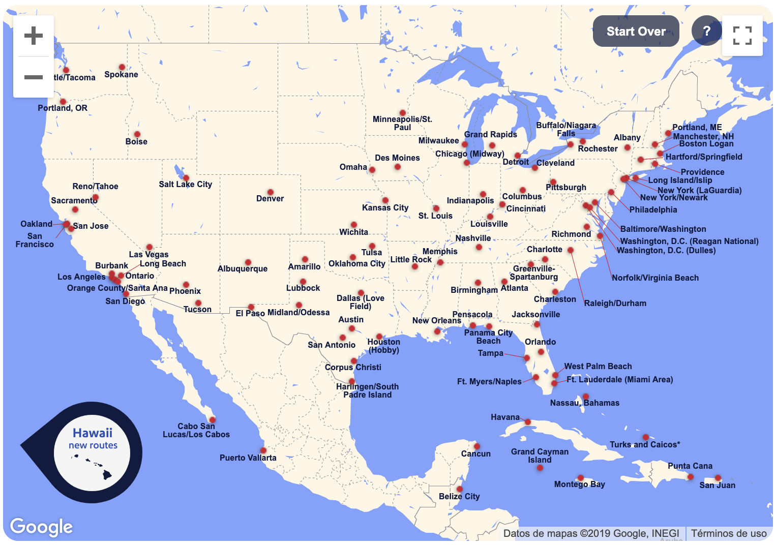 southwest airlines location map