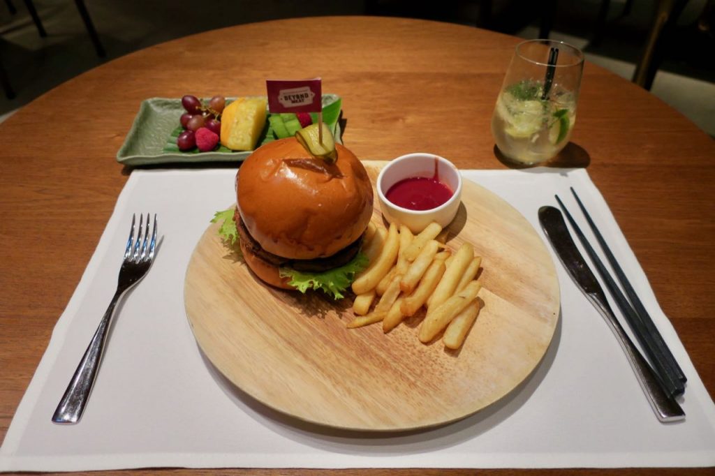 Cathay Pacific First Class lounge The Impossible vegan burger