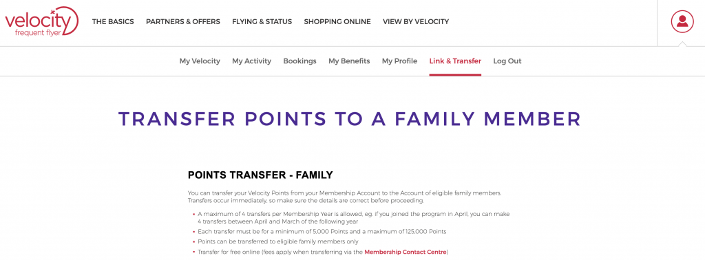 Velocity Family Points Transfer