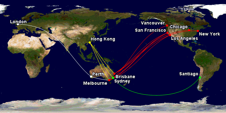 Qantas Dreamliner routes March 2020