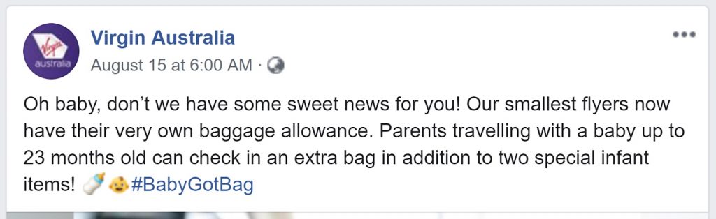 Virgin Australia infant allowance