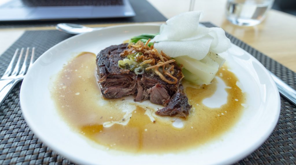 Qantas Melbourne First Lounge - slow cooked beef brisket