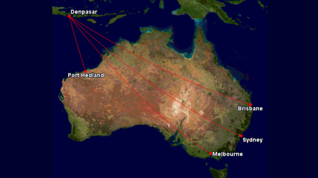Virgin Australia Bali Route Map