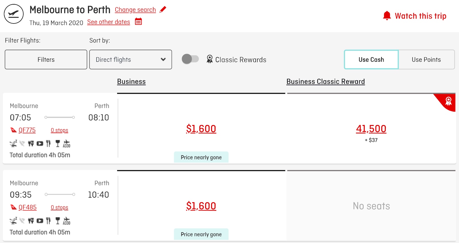 Booking Qantas Business Class 