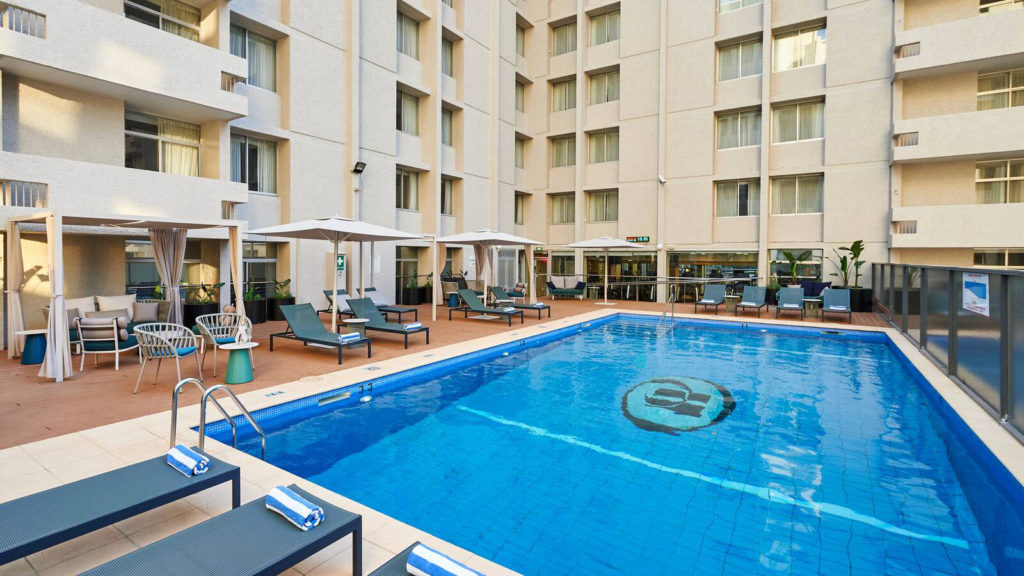 Pool area at Parmelia Hilton Perth - buy Hilton Honors points and book