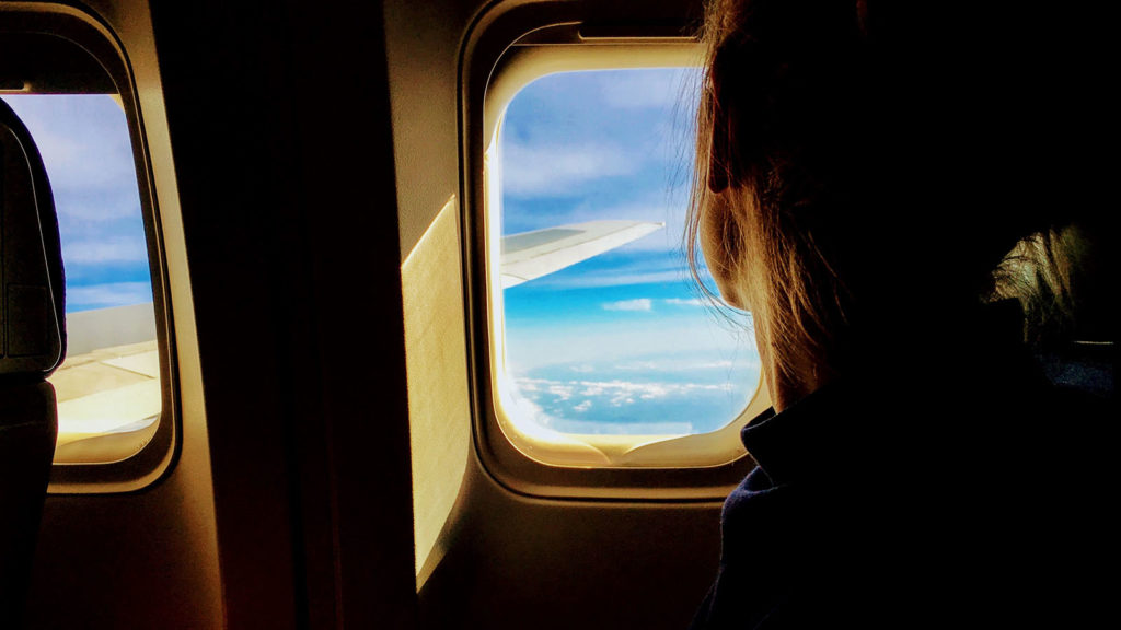 Passenger enjoying view from flight