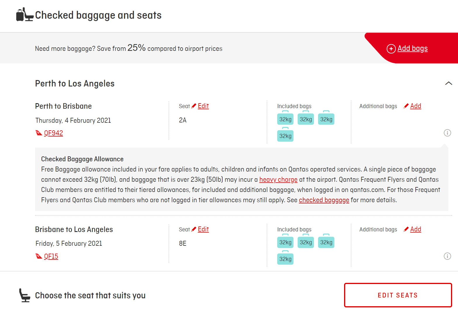 Qantas new booking interface - select seats