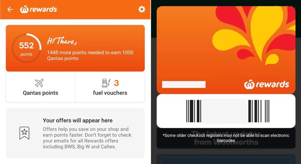 Woolworths Rewards - phone app barcode