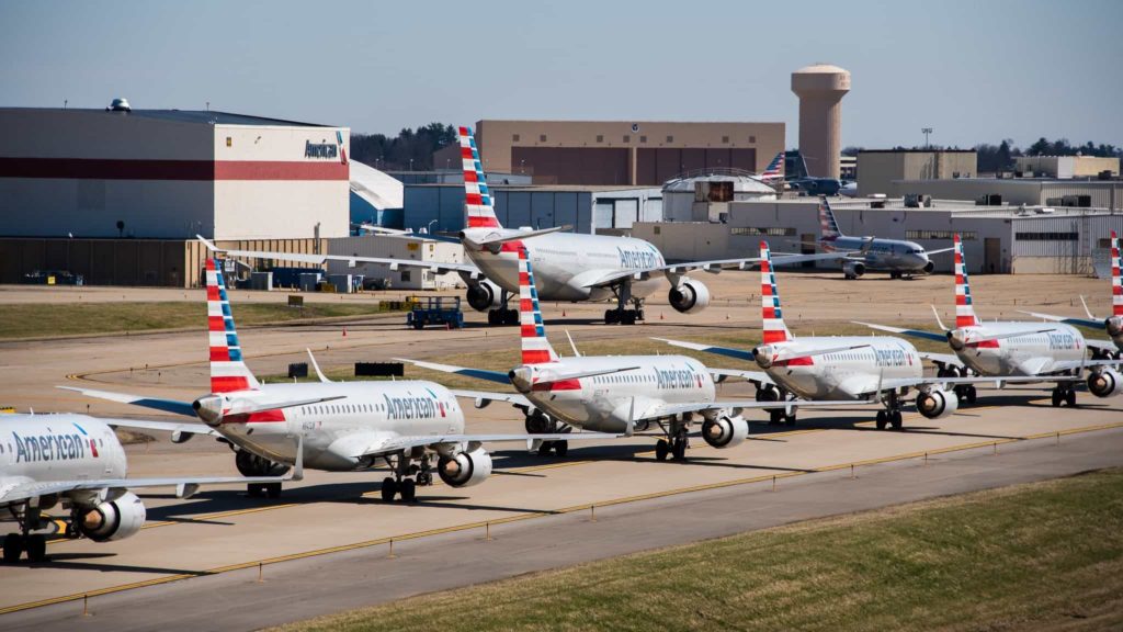 Parked American Airlines planes