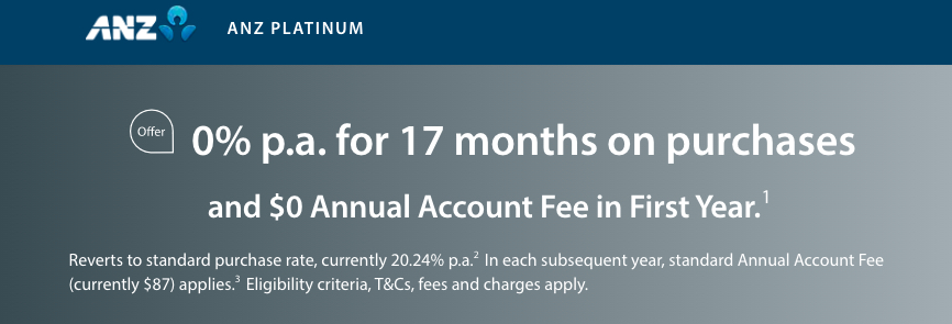 ANZ Platinum - 0 PA for 17 months on Purchases