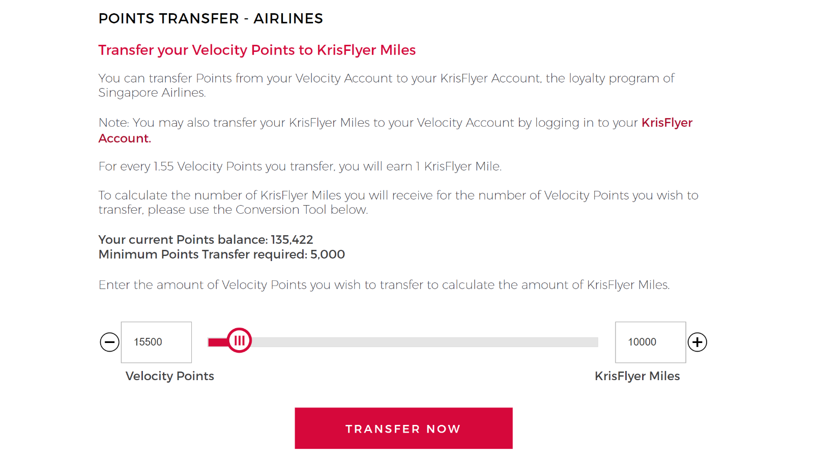How to transfer points between Velocity and KrisFlyer Point Hacks