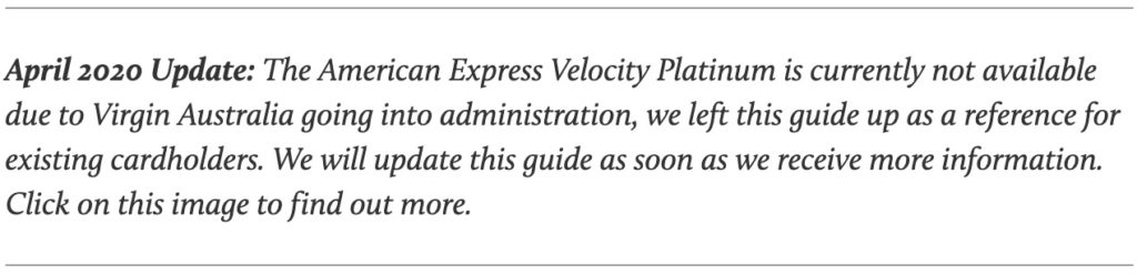 Amex Velocity Platinum Credit Card - Virgin Australia disclaimer