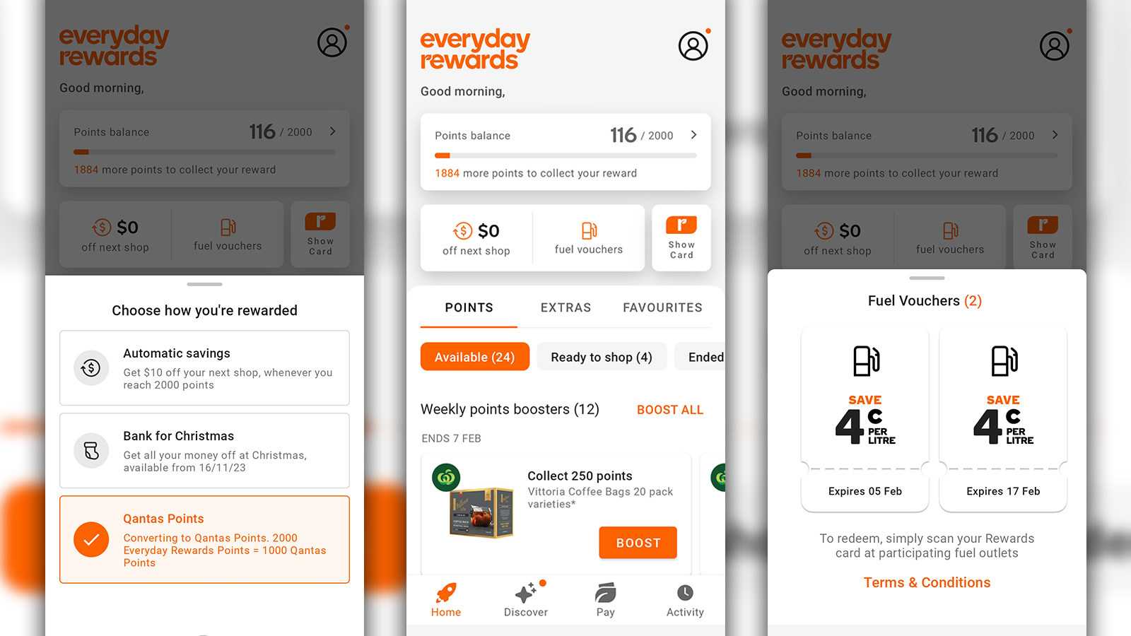 Woolworths Everyday Rewards app - home screen