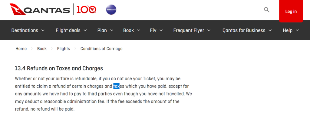 Qantas refunds on taxes and surcharges