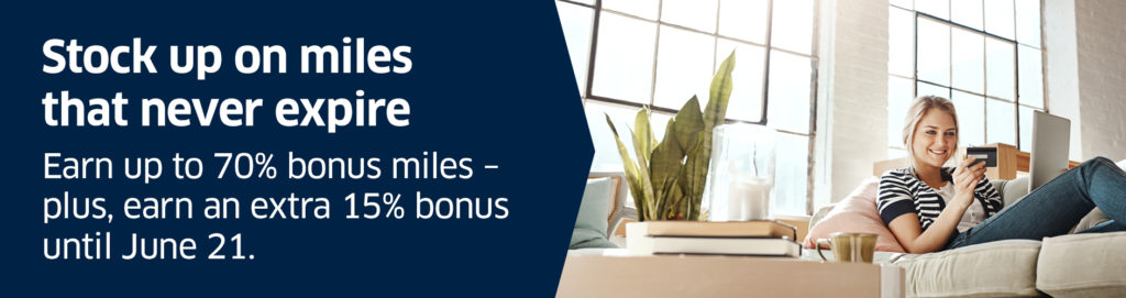 United MileagePlus banner for 85% bonus miles promotion until June 21 2020
