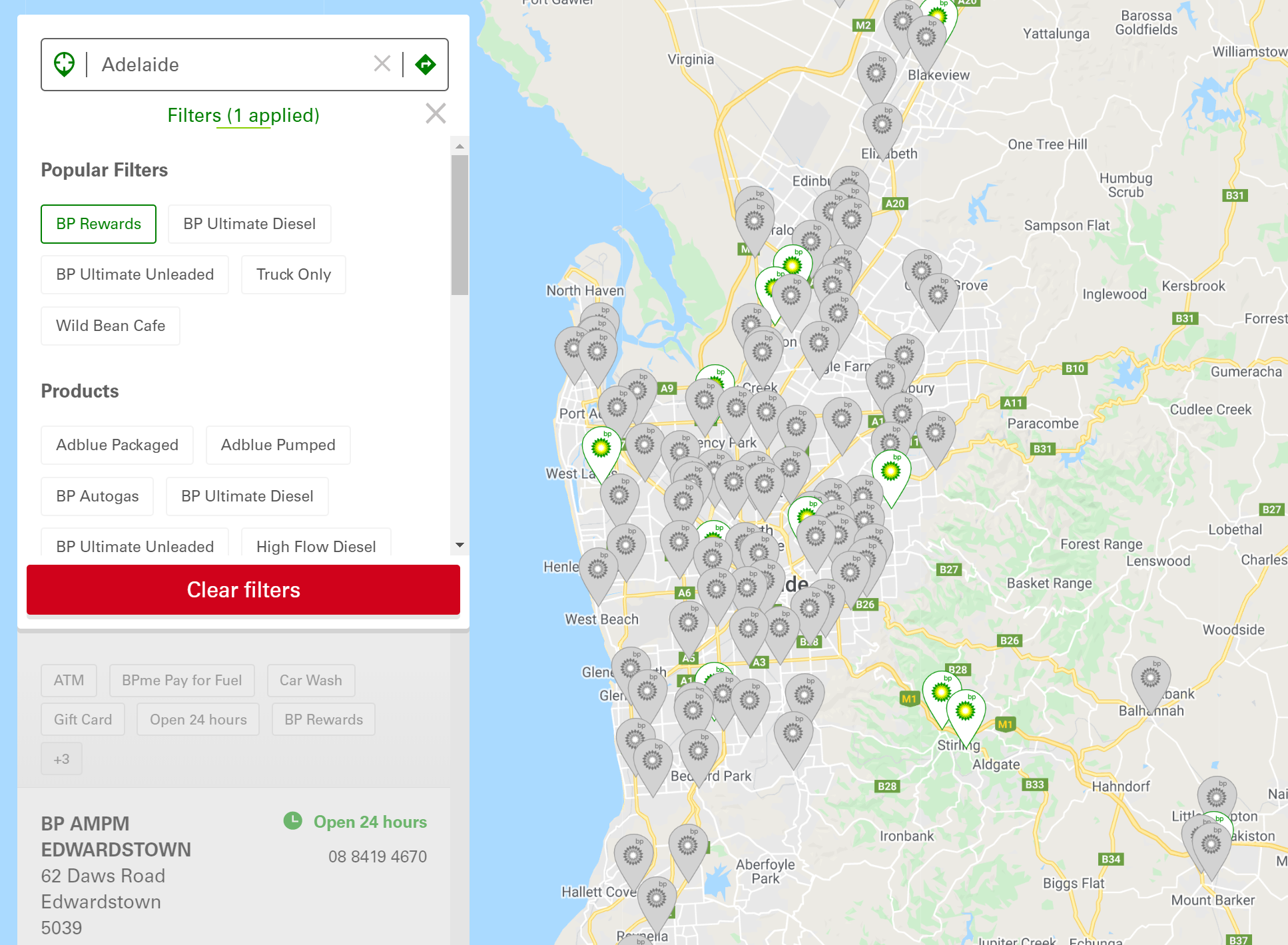 BP Rewards Adelaide map
