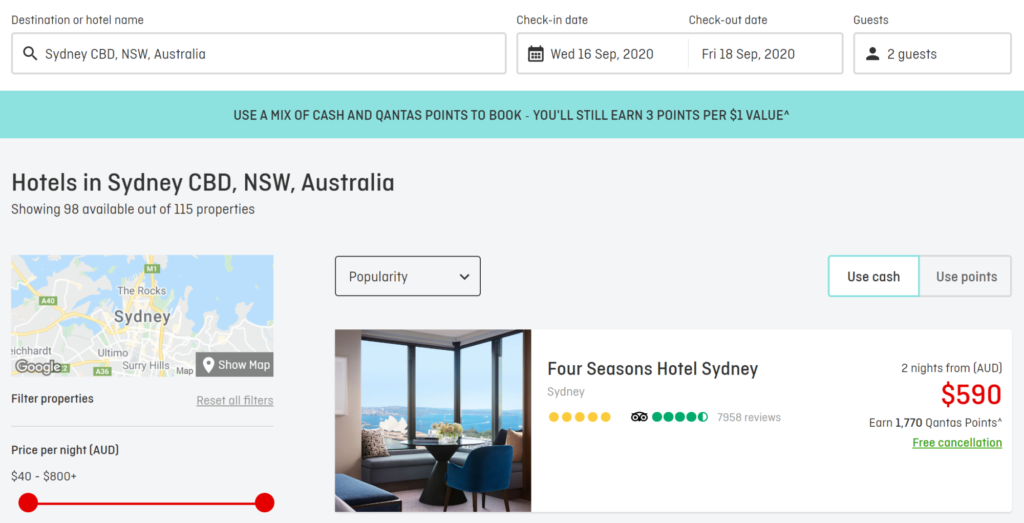 Qantas Hotels compare different options
