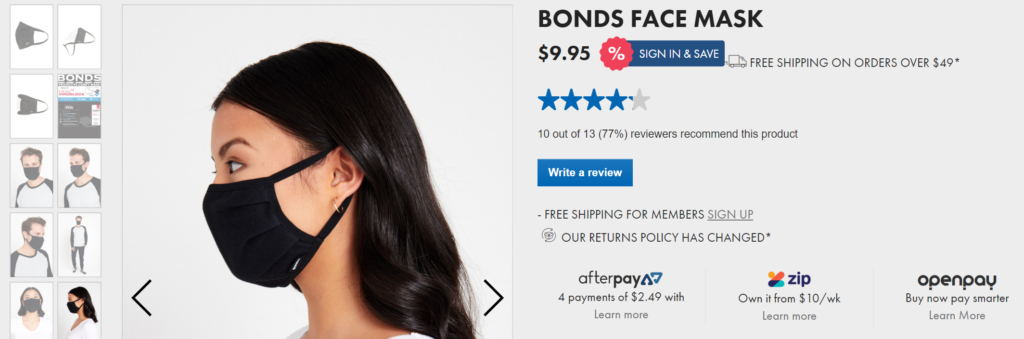 Bond's range of face masks.