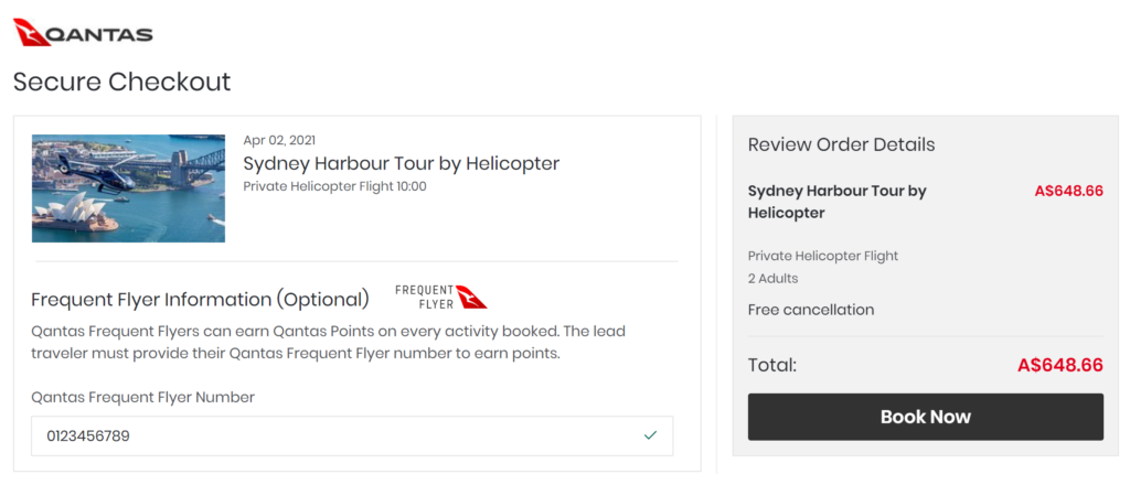 Qantas Activities checkout