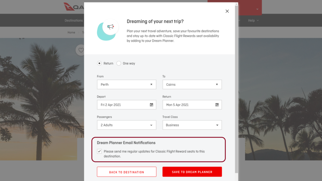 Your guide to Qantas Dream Planner and realtime reward seat