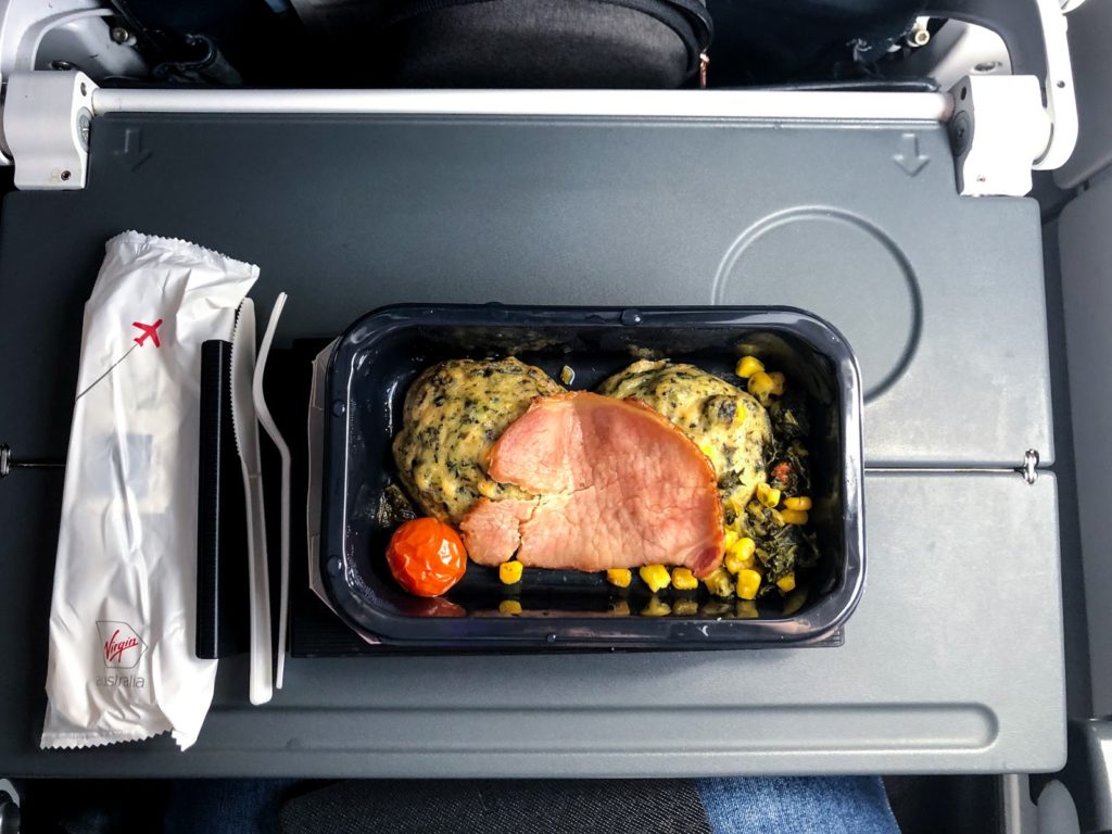 Virgin Australia A330 Economy Class - Bacon and Corn Fritters