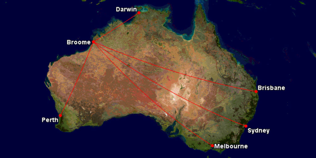 Qantas routes to Broome