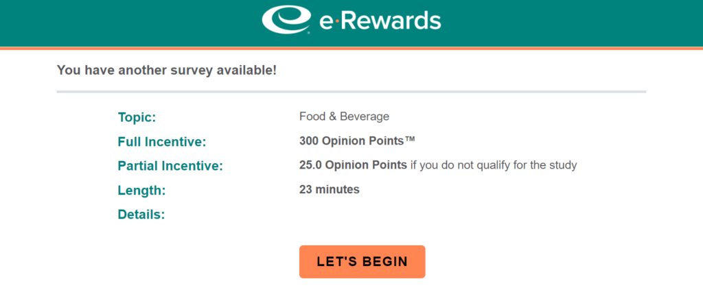 e-Rewards survey start screen