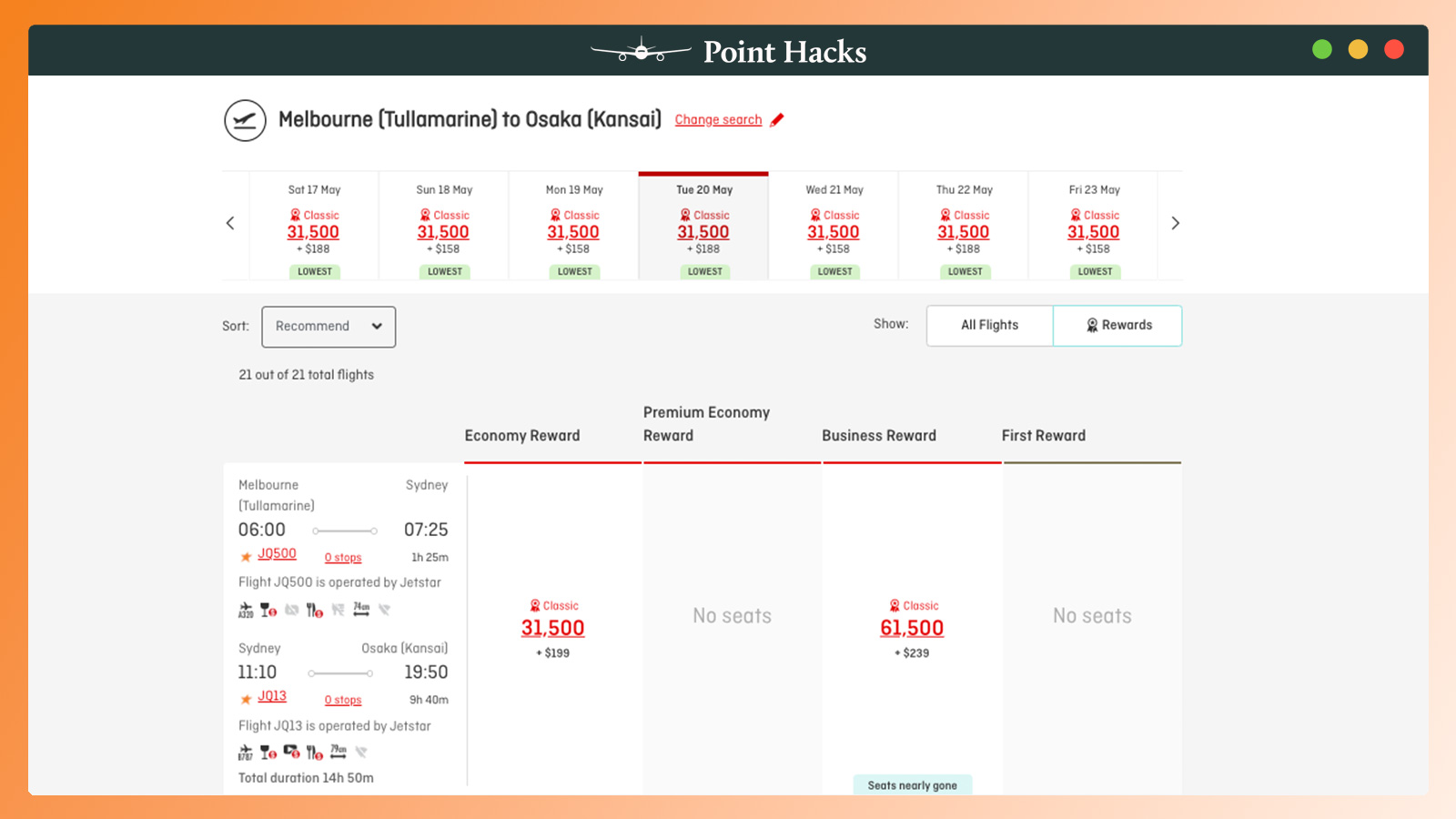 MEL-SYD-KIX Jetstar booking Qantas website