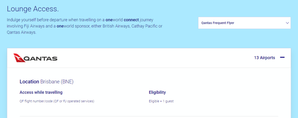 Qantas Fiji Airlines lounge access