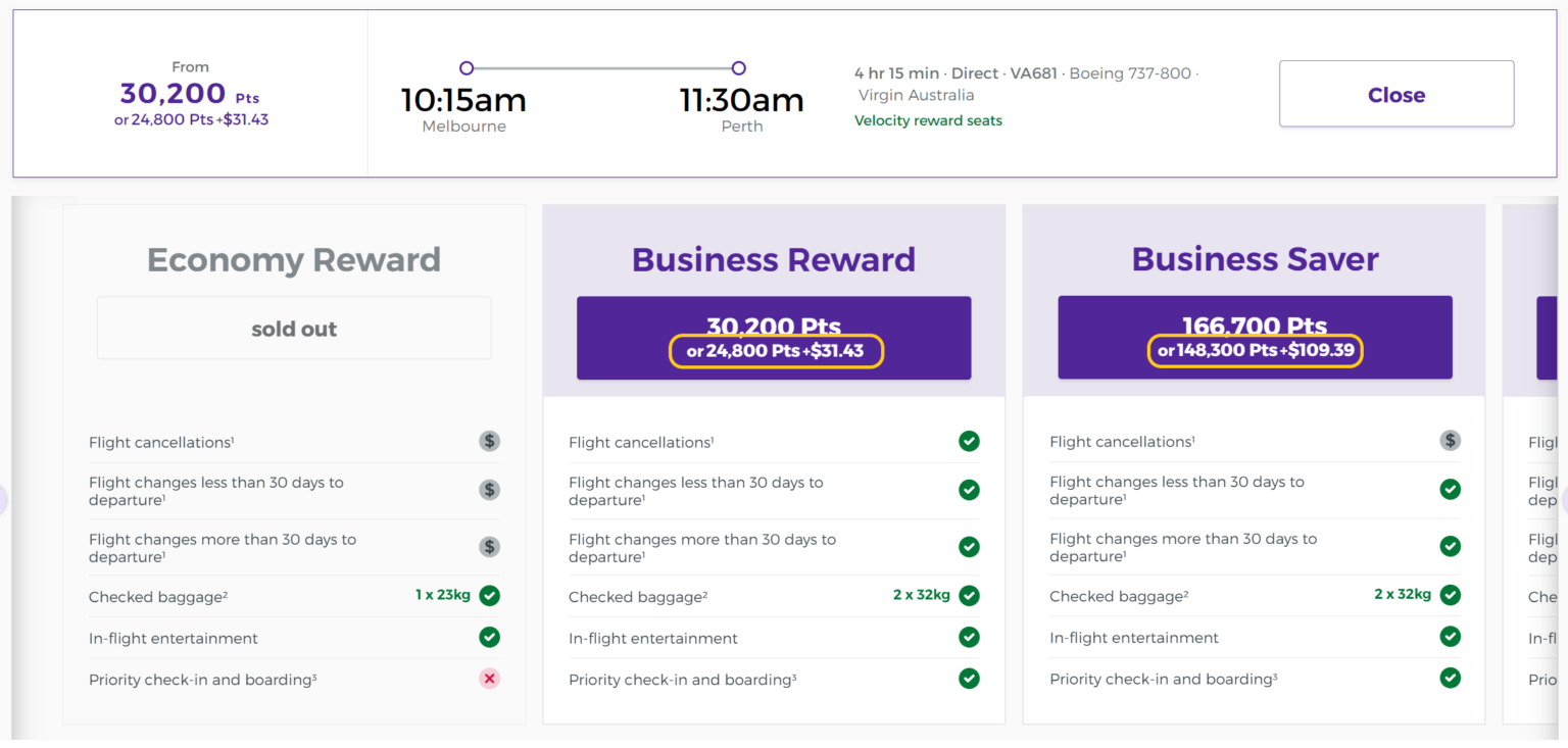 The difference between Saver and Standard reward seats Point Hacks