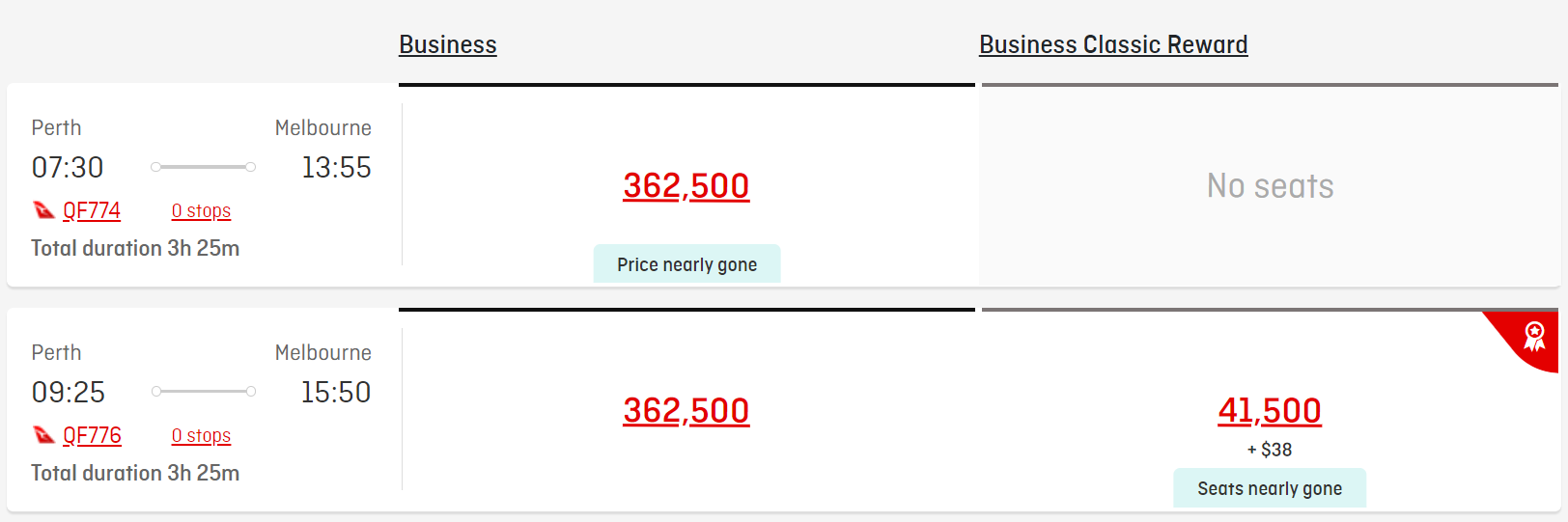 The difference between Saver and Standard reward seats Point Hacks